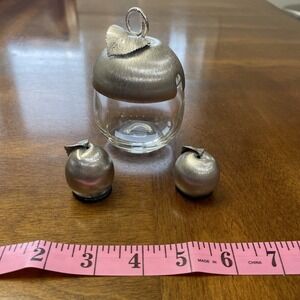 VTG NapierApple Design Jam Jar No Spoon and Salt‎ & Pepper Set Silver TonedMCM